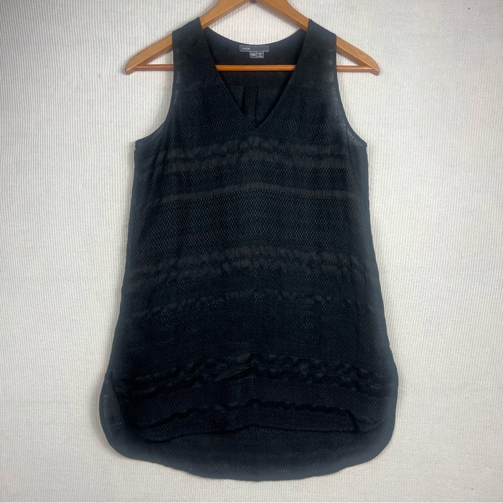 Vince Black Sleeveless Tank Blouse Size XXS Linen Silk Nylon Blend